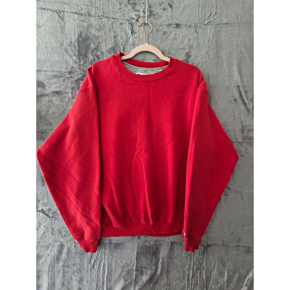 Champion Authentic Eco Mens XL Red Fleece Crewneck Pullover Sweatshirt Logo Cuff
